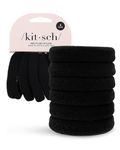 Kitsch Nylon Hair Ties for Women - Hair Rubber Bands & Ponytail Holders | Black Hair Ties No Damage | Hair Bands for Women's Hair Non Slip | Hair Elastics for Girls Hair Accessories, (Black, Pack of 6)