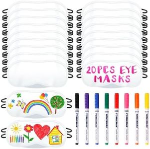 20 PCS Eye Mask Sleepover Party Supplies, Slumber Party Favors for Girls Pajama Party Decorations Sleep White Soft Shade Blindfold Eye Covering, Color the Bulk Game Stuff with 8 PCS Fabric Marker Pens