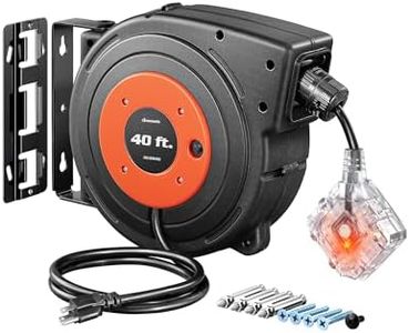 DEWENWILS 40 FT Retractable Extension Cord Reel, 12/3C SJTOW Heavy Duty Power Cord, Twist-lock Stopper, 6 Grounded Outlets, 15A Circuit Breaker, Wall/Ceiling Mounted for Garage, Workshop, ETL Listed