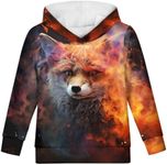 GLUDEAR Boys Girls 3D Print Graphic Sweatshirts Long Sleeve Pullover Hoodies, Fire Red Smoke Fox, 11-13 Years