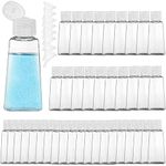 SOUJOY 40 Pack 2 oz Plastic Empty Bottles with Flip Cap, Clear Travel Size Bottles with 8 Transfer Funnels, Squeezable Portable Sample Lotion Container for Toiletries, Shampoo, Lotions, Creams