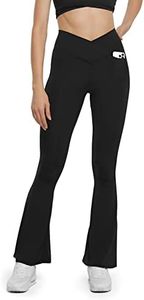 HEGALY Women's Flare Yoga Pants - Crossover Flare Leggings High Waisted Bootcut Sweatpants, Black-pocket, X-Large