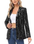 KANCY KOLE Women's Plus Size Sequin Jacket Long Sleeve Sparkly Blazer Coat Open Front Loose Outwear with Pockets Black XXL