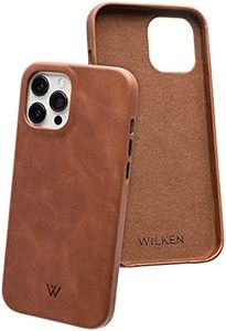 Wilken iPhone Leather Wrapped Case | Compatible with MagSafe and Wireless Charging | Top Grain Leather | Lip Screen Protection | Custom Metal Button Controls (Brown, 12/12 Pro)