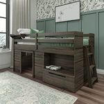 Max & Lily Loft Bed Twin Size, Solid Wood Low Loft Bed with Storage Drawer and Ladder, Modern Farmhouse Loft Bed for Kids, Barnwood Brown