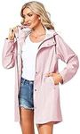 UNIQUEBELLA Raincoat for Women Outdoor Hooded Jacket Rain Jackets Waterproof Breathable Windbreaker-Pink