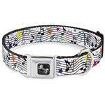 Buckle-Down DC-W31328-L Dog Collar Seatbelt, Music Notes Stars White/Black/Multi Color, 1" x 15-26"