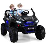 GYMAX Kids Electric UTV, 2-Seater 12V Battery Powered Toy Car with Remote Control, Lights, Bluetooth, MP3, USB, FM, High/Low Speed & Suspension Spring, Children Ride on Car for 3-8 Years Old (Black)