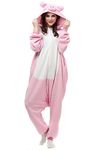 Hawfun Unisex Adult Cartoon Costume Halloween Christmas Sleepwear Jumpsuit Onesies Plush Cosplay Pajamas (Pink pig, L)