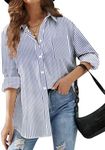 HOTOUCH Women Striped Button Down Shirt Soft Casual Long Sleeve Drop Shoulder Blouses 2024 Fashion Oversized Tunic Top