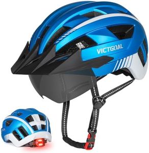 VICTGOAL Bike Helmet for Men Women with Led Light Detachable Magnetic Goggles Removable Sun Visor Mountain & Road Bicycle Helmets Adjustable Size Adult Cycling Helmets (M: 54-58 cm, Metal Blue)