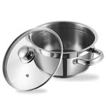 Vinod Two Tone Stainless Steel Saucepot with Glass Lid 1.5 Litre, 16cm (6.2mm Thick Base) | Triply Saucepot, Sturdy Riveted Handle | 2 Year Warranty | Induction Bottom - Silver