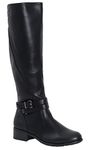 shelikes Womens Ladies Zip Up Buckle Knee Length High Flat Block Low Heel Boots Shoes UK [BLACK 6]