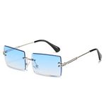 LASPOR Retro Rimless Rectangle Sunglasses for Women Men Tinted Lens Gold Metal Frameless Vintage Square Glasses, Blue, One Size