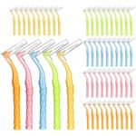 RAYITO 50pcs Interdental Brushes, 5 Sizes Soft Dental Brushes with Non-Slip Handle Angled Head Tooth Picks Floss Sticks Dental Floss Brushes for Braces Oral Cleaning Narrow Gaps Between Teeth