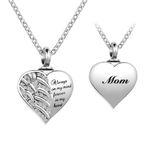 GMXLin Angel Wings Heart Cremation Jewelry for Ashes Crystal Urn Necklaces for Ashes Memorial Keepsake Necklace Always on Mind Forever in My Heart for Mom Women