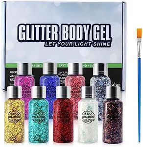 VIOLA HOUSE Liquid Body Glitter Gel Set,9 Colors Glitter Eyeshadow Festival Chunky Cosmetic Holographic Glitter Face Hair Nails Makeup Long Lasting Sparkling,9 Pcs Glitter Gel + 1 Brush