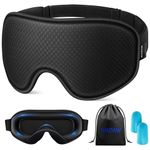 WAOAW Sleep Mask Blackout Eye Masks for Sleeping - 3D Breathable Soft Comfortable， Adjustable Light Blocking Night Sleeping Mask（Black）