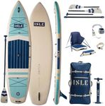 ISLE Switch 2.0 Inflatable Hybrid Kayak-Stand Up Paddle Board | 2in1- Kayak & Paddle Board Bundle, Incl. Kayak Seat, Paddle, Hand Pump, Travel Bag, 11.6 x 35.5 x 6 in - max. 425 lbs - Aqua/Navy