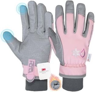 HANDLANDY Winter Insulated Work Gloves, 3M Thinsulate Thermal Water-Resistant Gloves for Men Women Touch Screen, Warm Ski Snowboard Cold Weather Gloves (Pink Grey, Small)