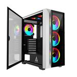 Apevia Destiny-PRO-WH Destiny Pro Mid Tower Gaming PC Case w/ 6X 120mm ARGB Fans, 366 RGB Light Modes, 1x Glass Front Panel, 1x Door Swivel Style Magnetic Glass Side Panel, 2X USB3.0, White