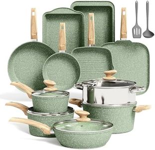 Kitchen Academy Batterie de cuisine 17 pièces pour induction avec plaque de cuisson, casseroles et poêles en granit vert antiadhésives, ensemble de poêles de cuisson antiadhésives