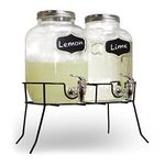 SHINE Glass Drinks Dispenser Mason JAR Home Outdoor Picnic BBQ Parties with TAP & Metal Mug jar set With STAND SUMMER PARTY GLASS BOTTLES 2 X 4L GLASS