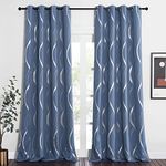 NICETOWN Blackout Curtains for Large Window, Foil Printed Wave Lines Energy Saving Thermal Insulated Solid Grommet Blackout Draperies for Patio Hall Studio (Stone Blue, 1 Pair, 52 inches by 95 inches)