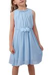 GORLYA Girls Chiffon Flower Elastic Waist A-line Pleated Midi Tank Dress for 4-14T (GOR1110,Blue,12Y)