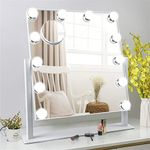 Depuley Mirror with Lights, Hollywood Makeup Vanity Mirror with 12pcs Dimmable Bulbs, Lighted Mirror with 10X Magnification, Cosmetic Mirror for Tabletop, Dressing, Touch Screen, 3 Color Lights, White