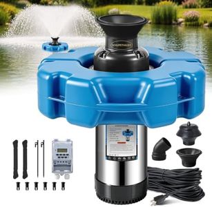 SCHUPETHAUER Pond Fountain Aerator, 1HP 110V 750W 15000 GPH Stainless Steel Fountain Pump with 2 Distinct Water Fountain, Fully Automatic Powerful Lake Floating Fountain, 100FT Power Cord, Rope, Timer