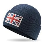 Outdoor Shaping Grid Fleece Cuffed Beanie with Leather American Flag Patch Waffle Tactical Army Military Skull Cap Navy