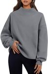 Trendy Queen Womens Oversized Sweatshirts Turtleneck Pullover Long Sleeve Hoodies Tops Fall Fashion Outfits 2024 Clothes LightGrey M