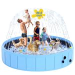 BerrysParadise Foldable Dog Pool with Sprinkler, 86.6 in Extra Large Dog Swimming Pool, Outdoor Collapsible Pet Bathing Tub for Pets Dogs Cats and Kids (86.6" x 12",Blue)