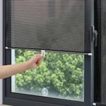 No Drilling Retractable Roller Window Shades W/3 Suction Cups, Blackout Blind Shade Cover Curtain for Home Bedroom Car（Black，27 * 49in）