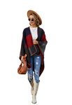 LittleMax Womens Ponchos and Wraps,Juniors Knit Open Front Boho Buffalo Cardigan Oversized Plaid Shawl Cape Sweater One Piece Tassel Coat Pashmina Red