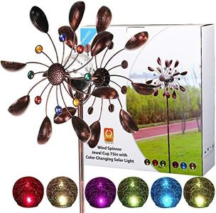 HDNICEZM Solar Wind Spinner Improved 360 Degrees Swivel Warm White LED Lighting Glass Ball with Kinetic Wind Spinner Vertical Metal Sculpture Stake Construction for Outdoor Yard Lawn & Garden