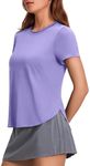 PINSPARK Workout Tops for Women Short Sleeve Gym T Shirt Crew Neck Breathable Exercise Sports Top Lightweight Hiking Shirts Summer Sun Shirt, Lilac XL