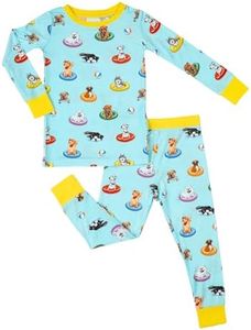 LollyBanks Toddler Long Sleeve Pajamas, Neutral Soft Two-Piece Pajama Set, Lightweight 95% Viscose and 5% Spandex, Snug Fit Toddler Sleepers, Breathable Baby Pajamas 2T (Swimming Dogs Print)