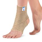 Actesso Ankle Support Sleeve with Strap - The Ultimate Support for Weak Ankles, Sprains and Sports Injury. Ideal for Men & Women & Left or Right (M (Pack of 1), Beige)