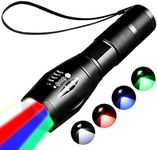 YZYOE Rechargeable Red Light Flashlight，Green Lights for Hunting， Coon Hunting Lights，Blood Tracking Light for Hunting, 4 in 1 White Light and Red Light and Blue Lights and Green Lights ，4 Modes.