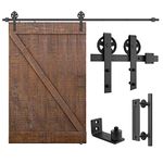 SMARTSTANDARD 9ft Heavy Duty Sliding Barn Door Hardware Kit, Black, (Whole Set includes 1x Pull Handle Set & 1x Floor Guide) Fit 54" Wide Door Panel (Big Industrial Wheel Hangers)