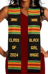 Kente Queens Black Girl Magic Kente Graduation Stole 2024 | Authentic African Art | Bold Patterns and Vibrant Colors | 72"" x 4.5"", Black, Universal