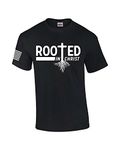 Rooted in Christ Tree Roots Mens Christian Short Sleeve T-Shirt Graphic Tee, Black, Large