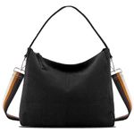 Prite Corduroy Tote Bag for Women CrossBody Hobo Bag Shoulder Bag with Zip and Strap for Work School Travel (Black)