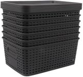 Xbopetda 6 Pack Plastic Storage Baskets with Lid, Portable Plastic Storage Bin with Handles, Stackable Organize Bin, Storage Basket for Organizing Shelves, Desktop, Playroom, Classroom & Office (Gray)