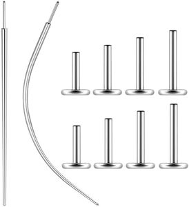 Osbourney 20G Silver Threadless Bar G23 Titanium ASTM F136 Replacement Post, 8 PCS Post and 2 PCS Piercing Assistant Tools Flat Back Stud Earrings with 5/6/7/8mm Bar Length for Nose Helix Cartilage Tragus Conch Lobe Labret Piercing Jewelry