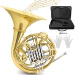 Double French Horn F/Bb Key - Professiona, 4 Keys Nickel plated＆Gold Craft Lacquer Brass with Includes French Horn Box, Mouthpiece, Gloves, Cleaning Cloth for Orchestras, Musicians& Students