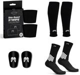 MediCaptain Grip Socks+ Mini Shin Guards + Shin Guard Stays + Pre Cut Soccer Sock Sleeve (Black) Ultimate Bundle