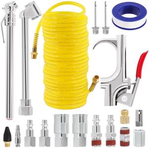 Swpeet 20Pcs Air Compressor Kit, 1/4" NPT Air Tool Kit with Seal Tape, Tire Chuck, Gauge, Blow Gun, Safety/Tapered Nozzle, Inflation Needles, NPT Quick Connectors, Air Hose Adapters Coupling for Tire